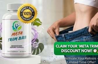 Meta Trim BHB supplement for weight loss. Woman shows weight loss with loose jeans, with discount call to action.