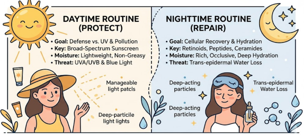 morning vs night skincare routine
